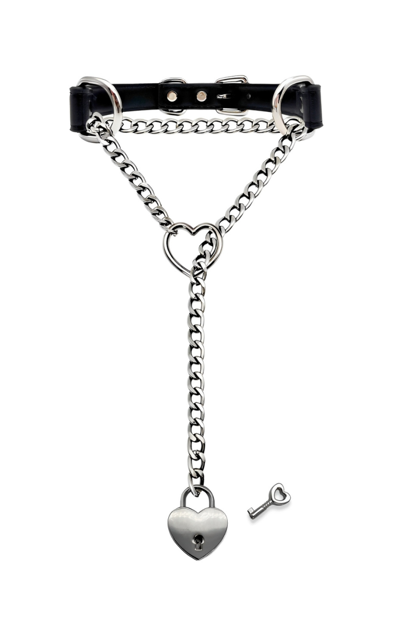 LoveChains™ - Lock & Key Leather Choker Collar
