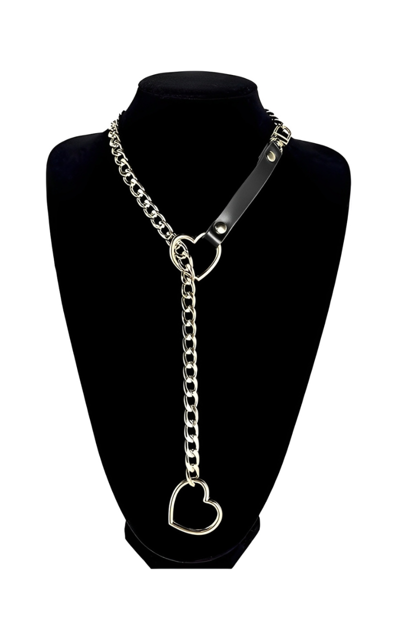 LoveChains™ – Heart Slip Chain Leather Strap Choker Collar