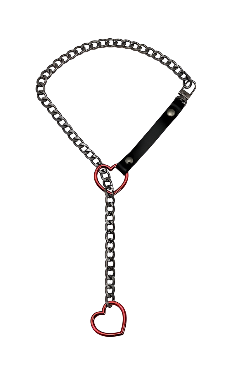 LoveChains™ – Heart Slip Chain Leather Strap Choker Collar