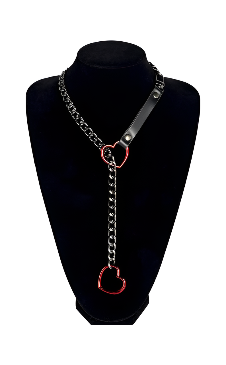 LoveChains™ – Heart Slip Chain Leather Strap Choker Collar