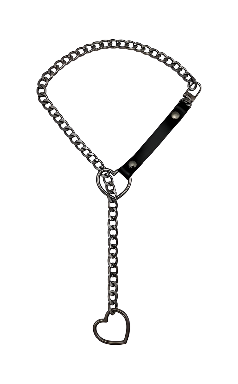 LoveChains™ – Heart Slip Chain Leather Strap Choker Collar