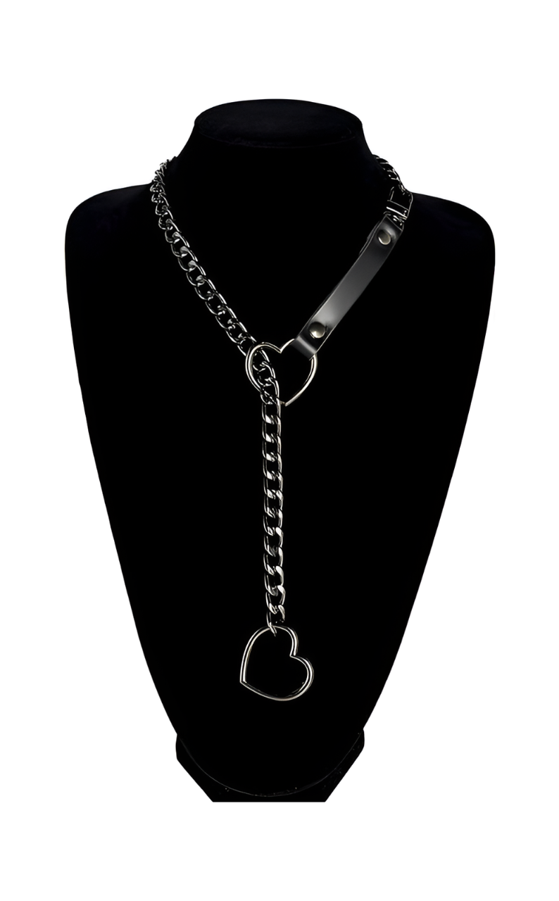 LoveChains™ – Heart Slip Chain Leather Strap Choker Collar