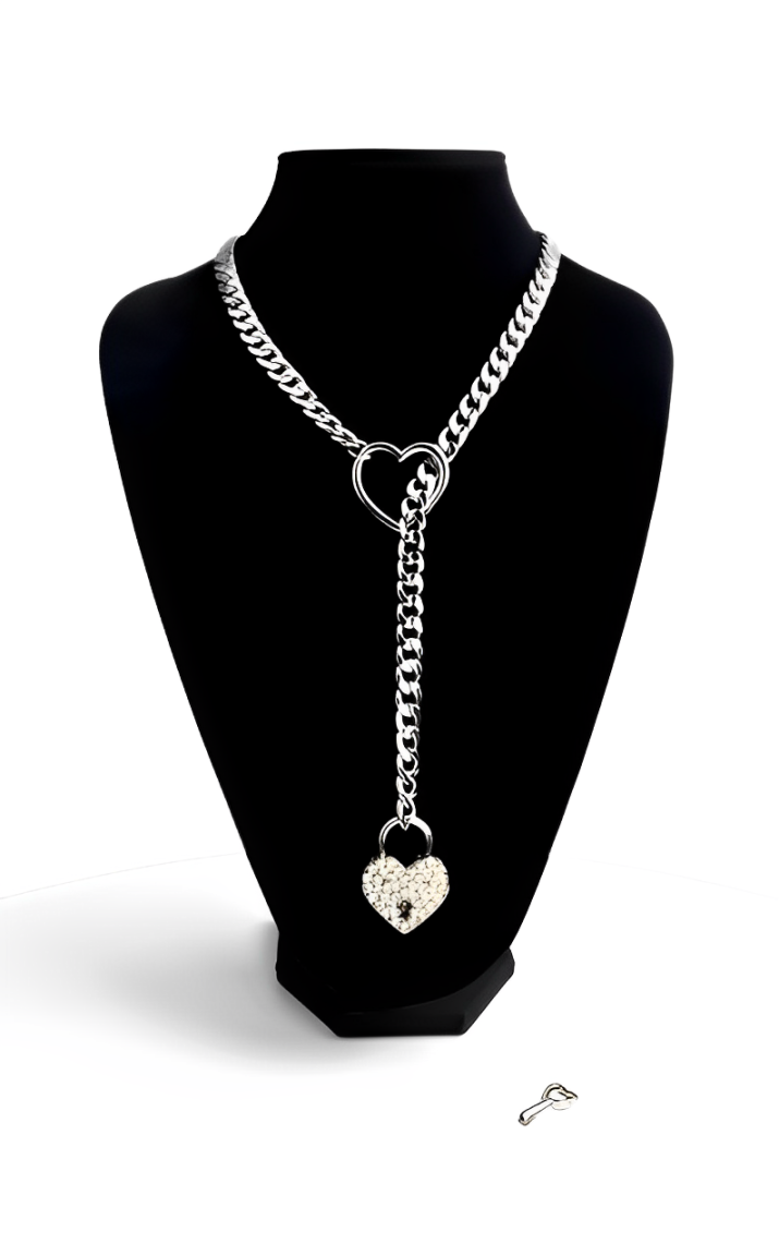LoveChains™ - Crystal Heart Lock & Key Slip Chain