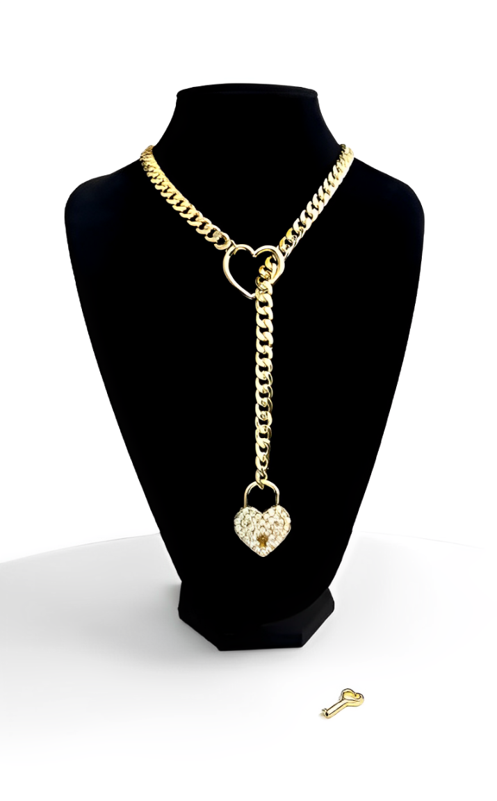 LoveChains™ - Crystal Heart Lock & Key Slip Chain