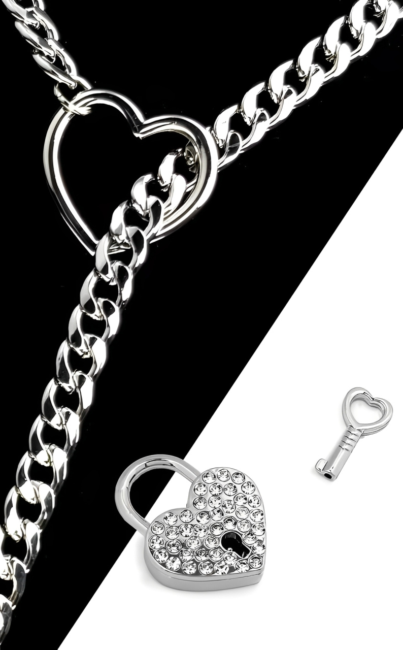 LoveChains™ - Crystal Heart Lock & Key Slip Chain