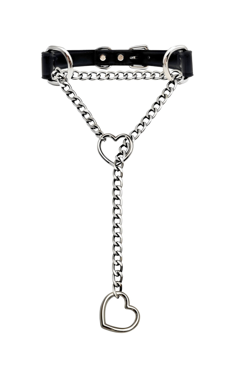 LoveChains™ - Heart Slip Chain Leather Choker Collar