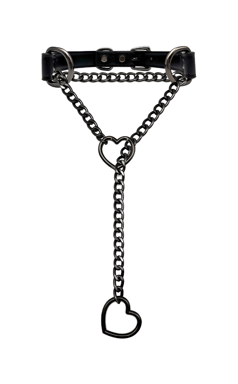 LoveChains™ - Heart Slip Chain Leather Choker Collar