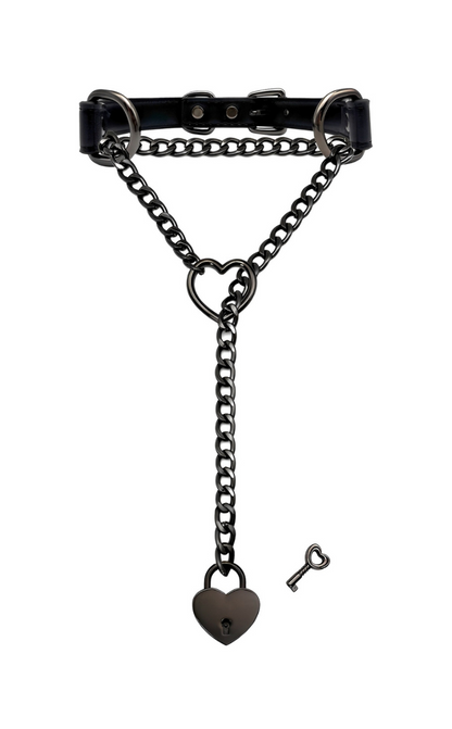 LoveChains™ - Lock & Key Leather Choker Collar