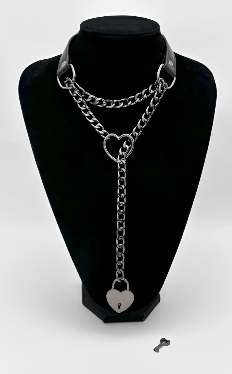 LoveChains™ - Lock & Key Leather Choker Collar
