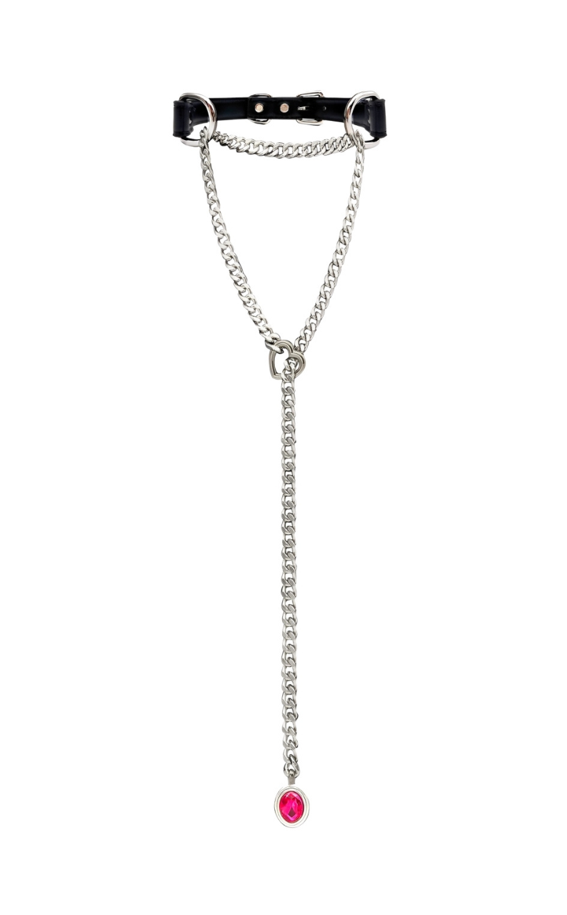 LoveChains™ - Crystal Charm Leather Choker Collar