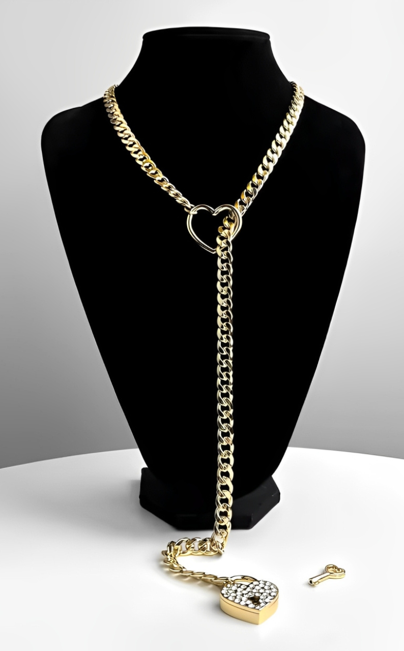 LoveChains™ - Crystal Heart Lock & Key Slip Chain