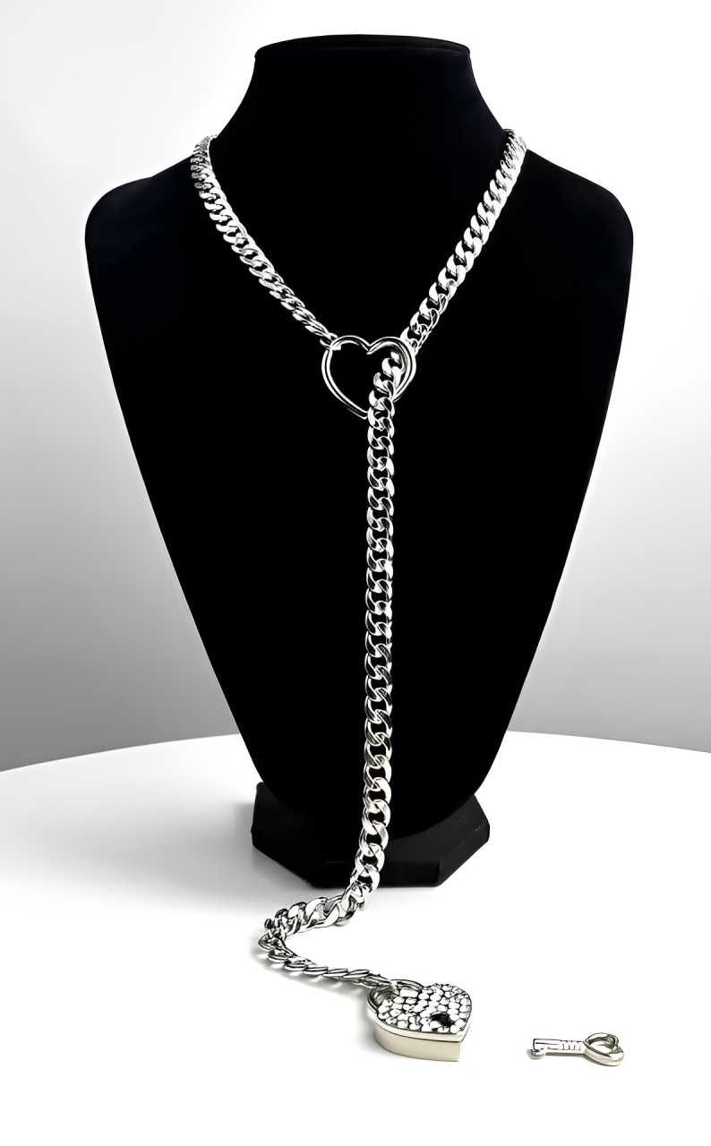 LoveChains™ - Crystal Heart Lock & Key Slip Chain
