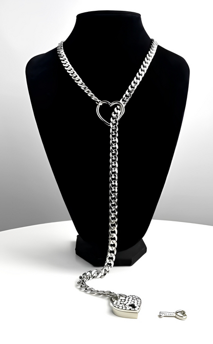 LoveChains™ - Crystal Heart Lock & Key Slip Chain