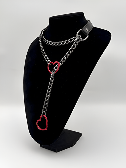 LoveChains™ - Heart Slip Chain Leather Choker Collar