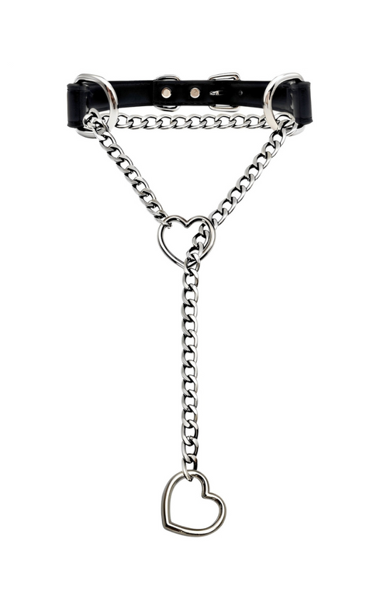 LoveChains™ - Heart Slip Chain Leather Choker Collar