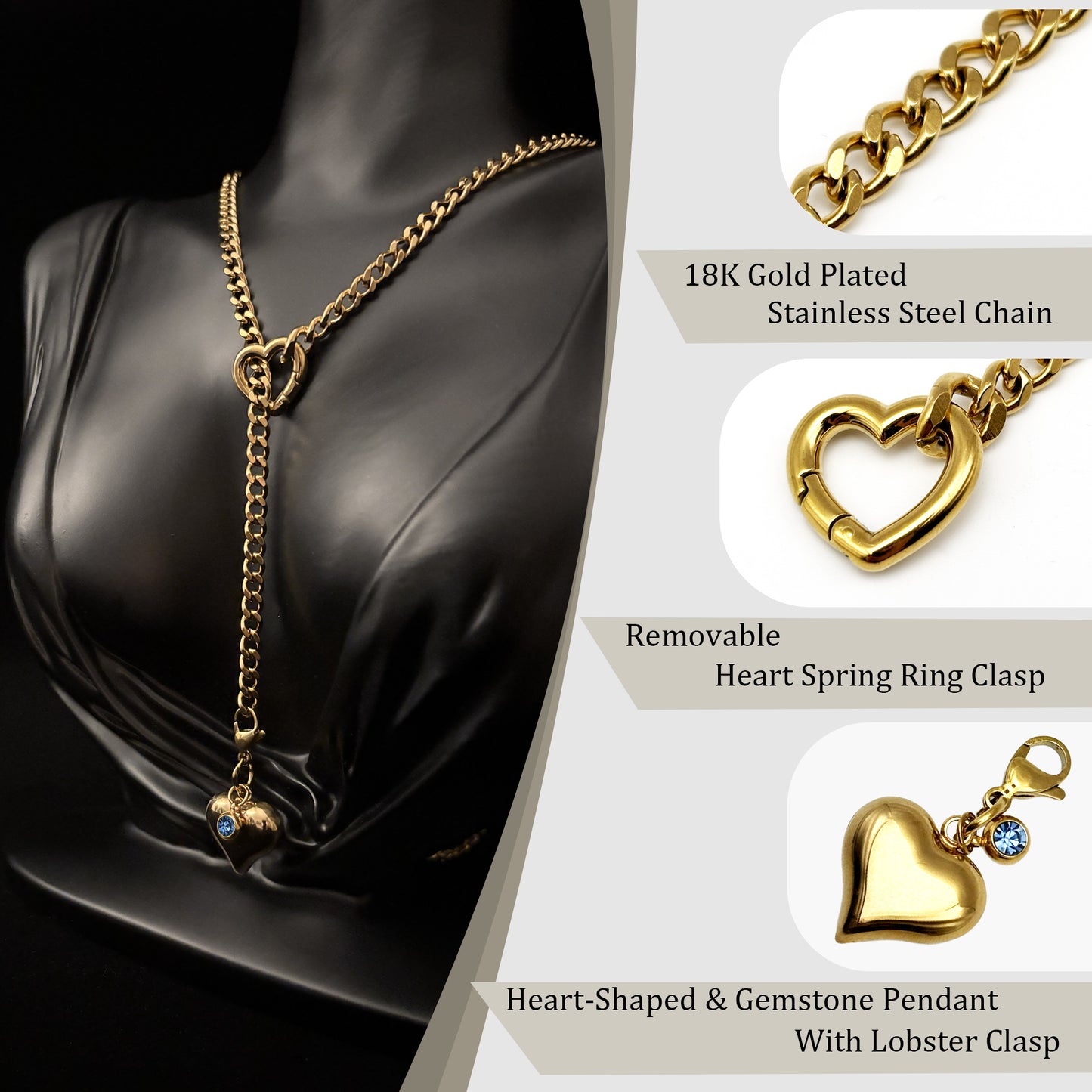 LoveChains™ - Heart Crystal Clasp Slip Chain Choker