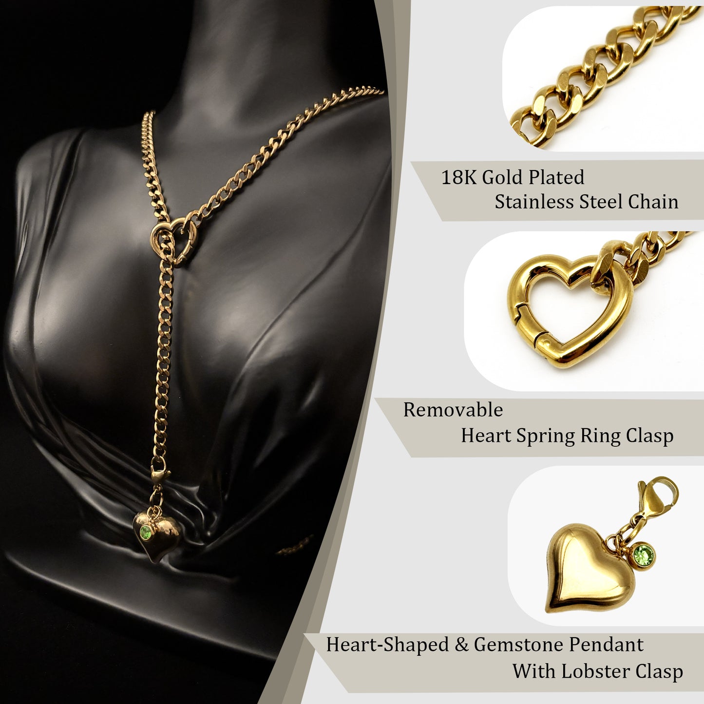 LoveChains™ - Heart Crystal Clasp Slip Chain Choker