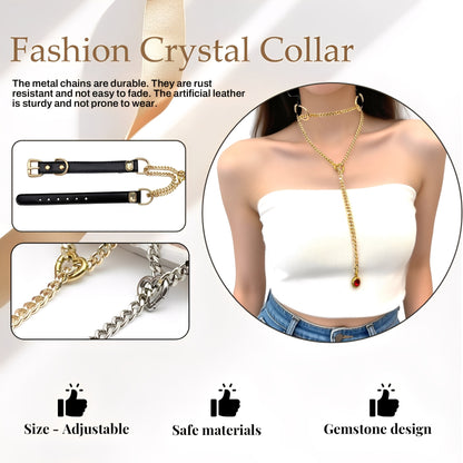 LoveChains™ - Crystal Charm Leather Choker Collar