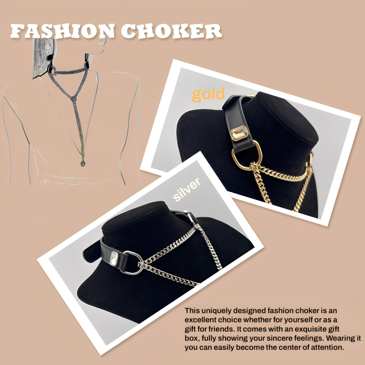 LoveChains™ - Crystal Charm Leather Choker Collar