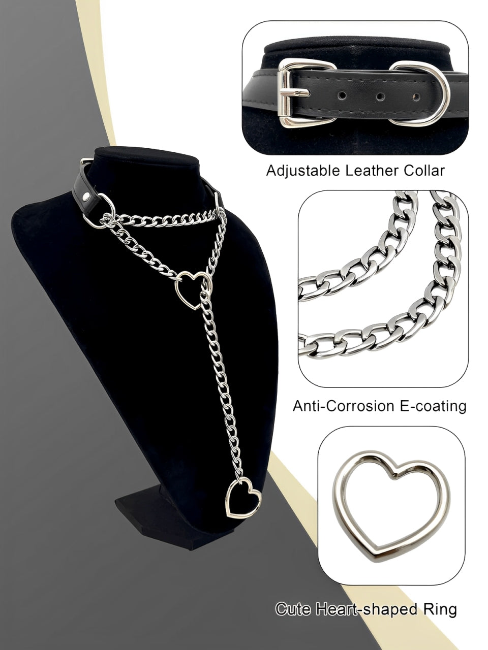 LoveChains™ - Heart Slip Chain Leather Choker Collar