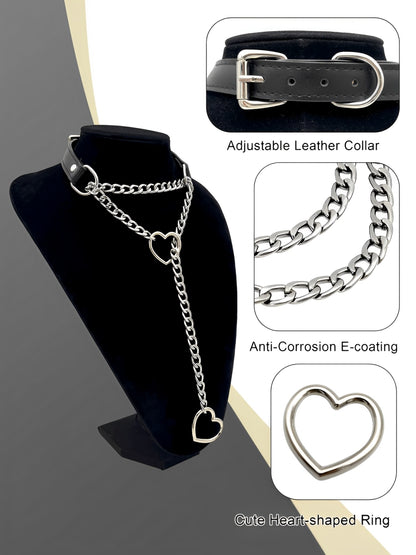 LoveChains™ - Heart Slip Chain Leather Choker Collar