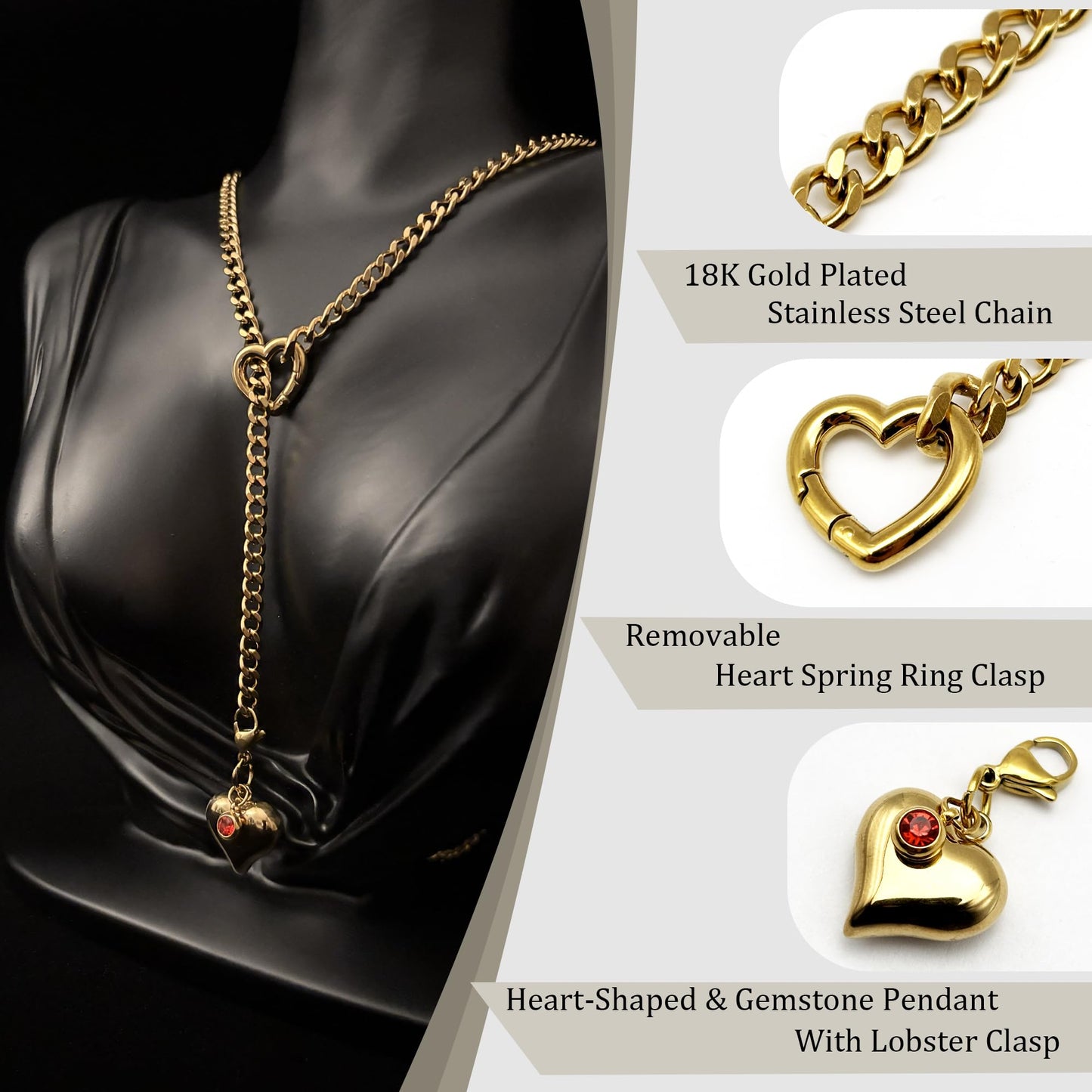 LoveChains™ - Heart Crystal Clasp Slip Chain Choker